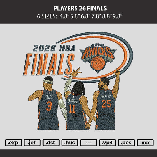 Players 26 Finals Embroidery Machine Design File 6 sizes