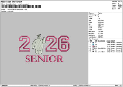 Senior 26 App Embroidery File 6 sizes