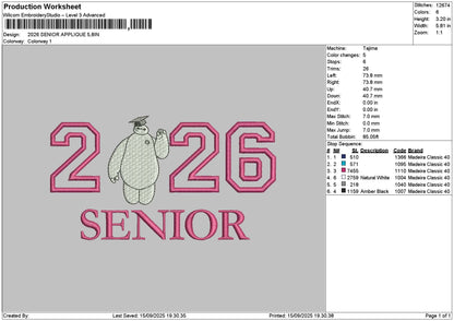 Senior 26 App Embroidery File 6 sizes