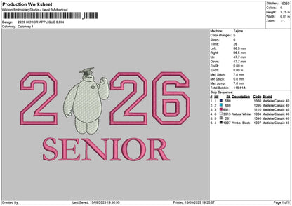 Senior 26 App Embroidery File 6 sizes