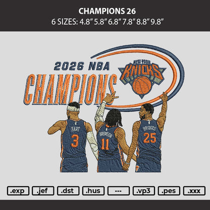 Champions 26 Embroidery Machine Design File 6 size