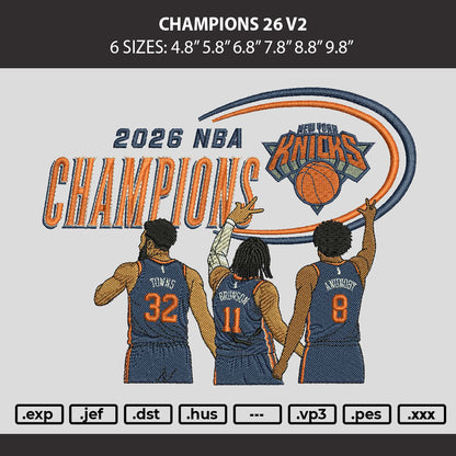 Champions 26 V2 Embroidery Machine Design File 6 sizes