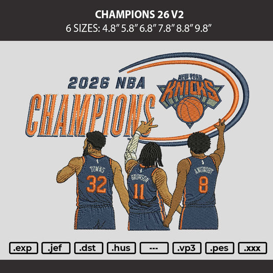 Champions 26 V2 Embroidery Machine Design File 6 sizes