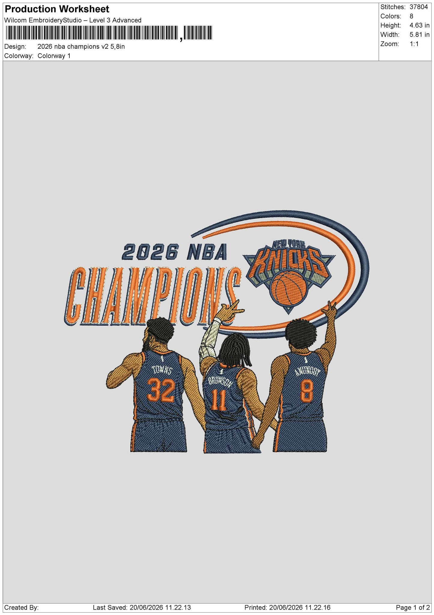 Champions 26 V2 Embroidery Machine Design File 6 sizes