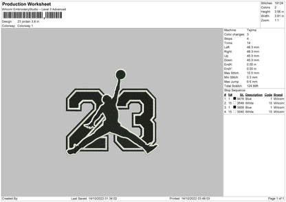 23 Jordan Embroidery File 6 sizes