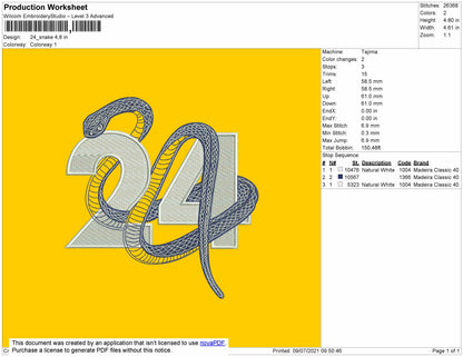 24 Snake Embroidery File 4 size