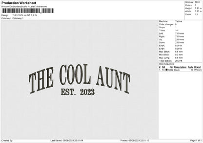 Cool Aunt Embroidery File 6 sizes