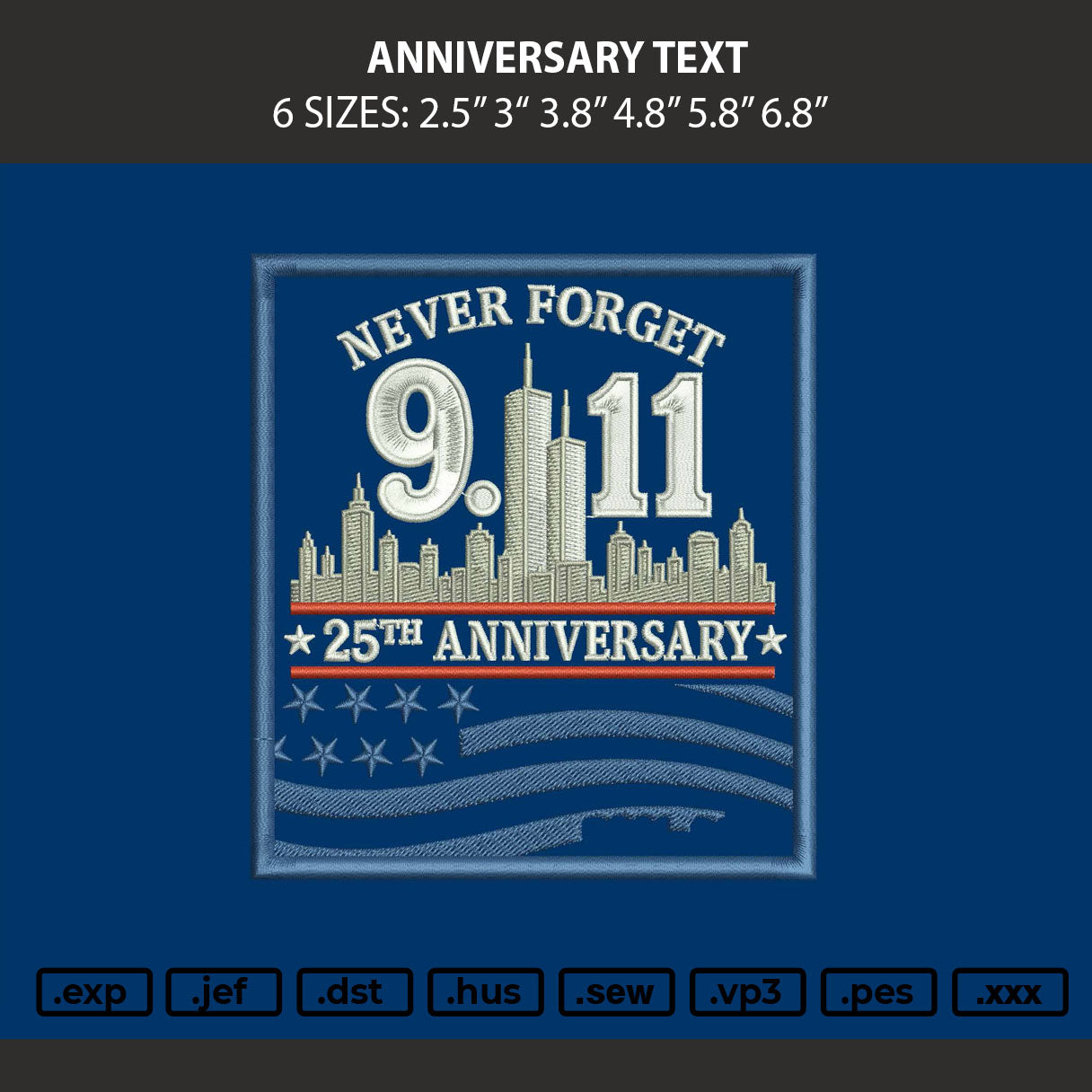Anniversary Text Embroidery Machine Design File 6 sizes