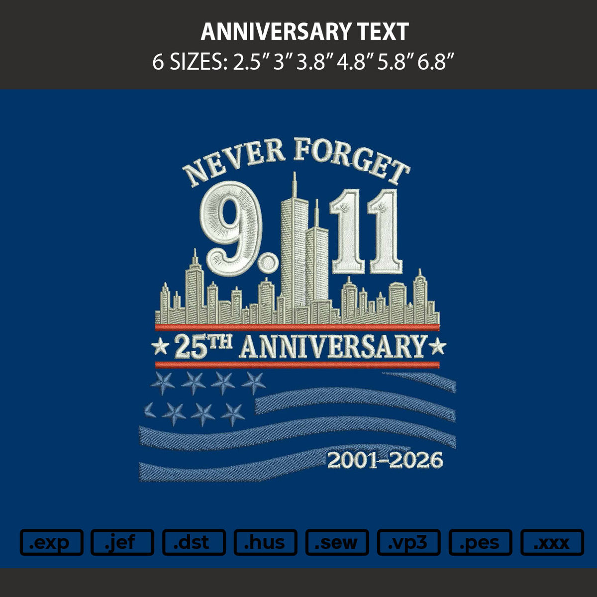 Anniversary Text Embroidery Machine Design File 6 sizes