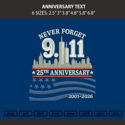 Anniversary Text Embroidery Machine Design File 6 sizes