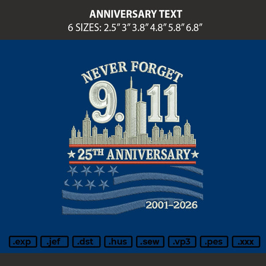 Anniversary Text Embroidery Machine Design File 6 sizes
