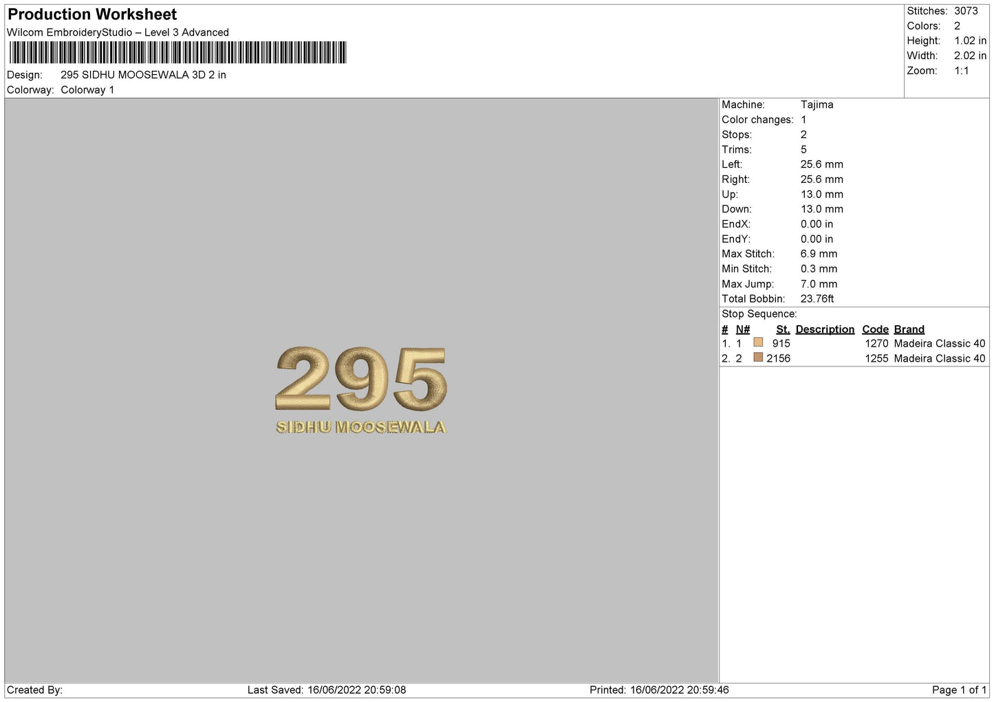 295 Sidhu Moosewala 3D Embroidery File 4 size