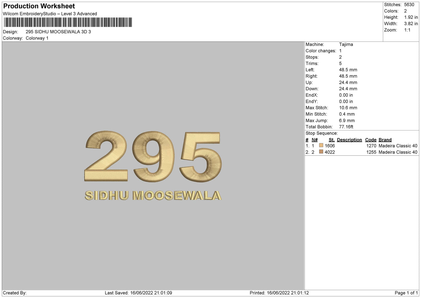 295 Sidhu Moosewala 3D Embroidery File 4 size