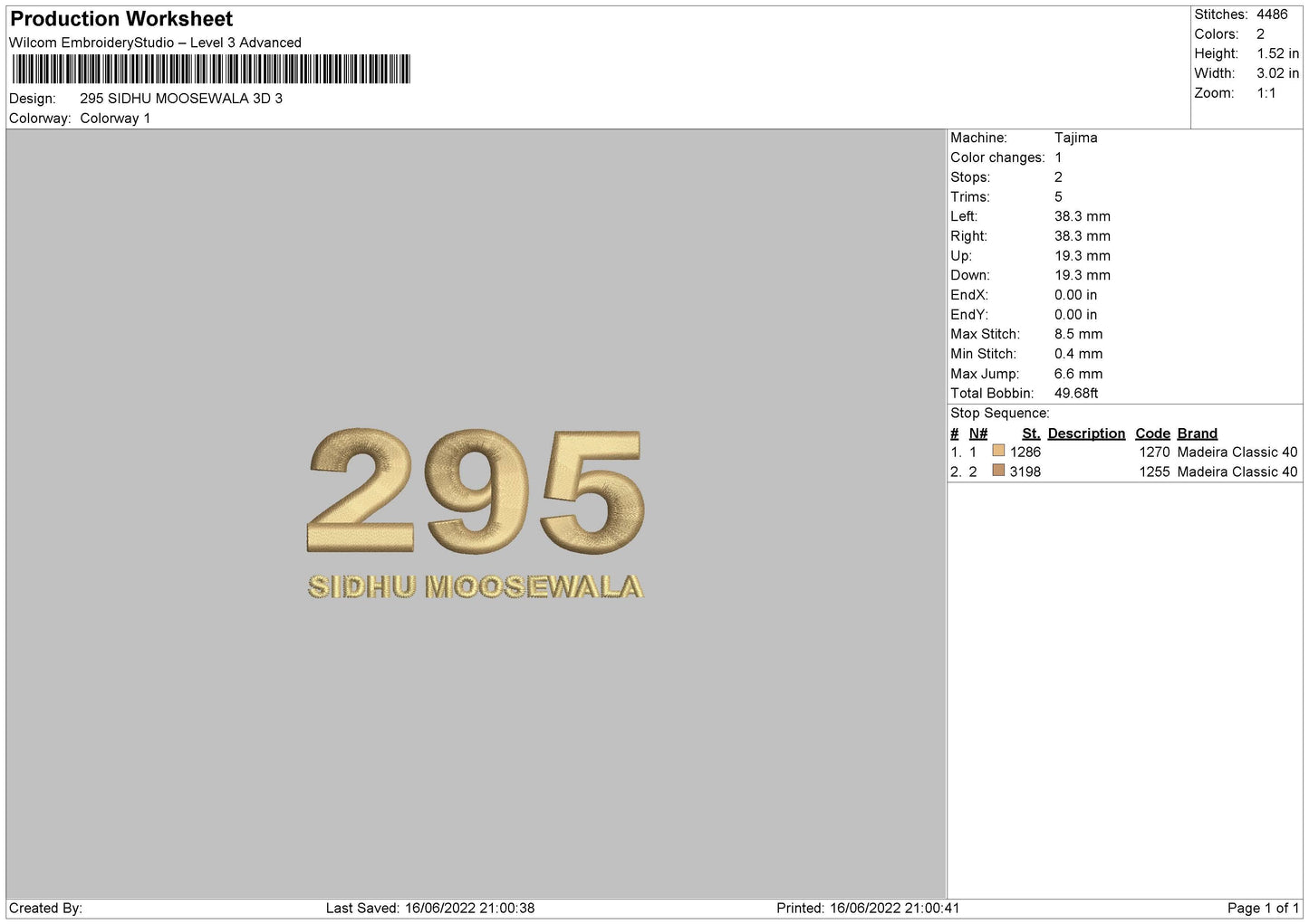 295 Sidhu Moosewala 3D Embroidery File 4 size