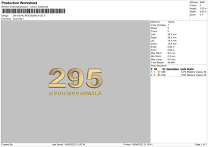 295 Sidhu Moosewala 3D Embroidery File 4 size