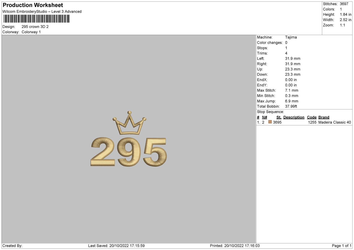 295 Crown 3D Embroidery File 6 sizes