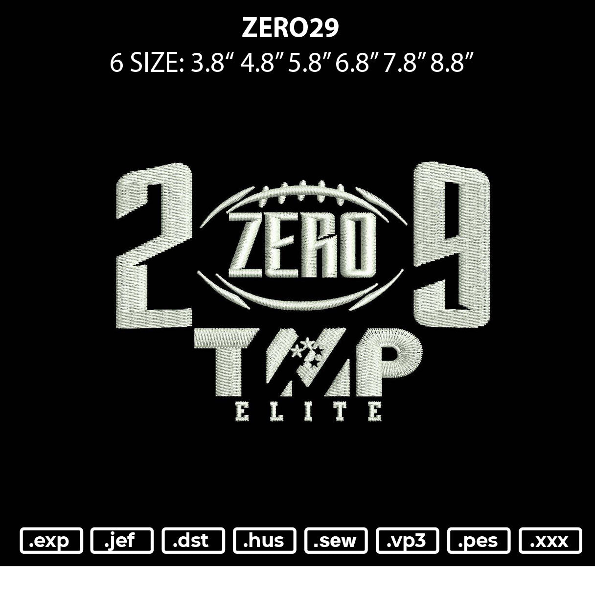 Zero 29 Embroidery Design File 6 sizes