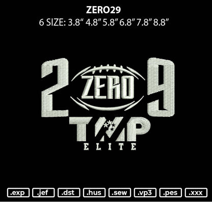 Zero 29 Embroidery Design File 6 sizes