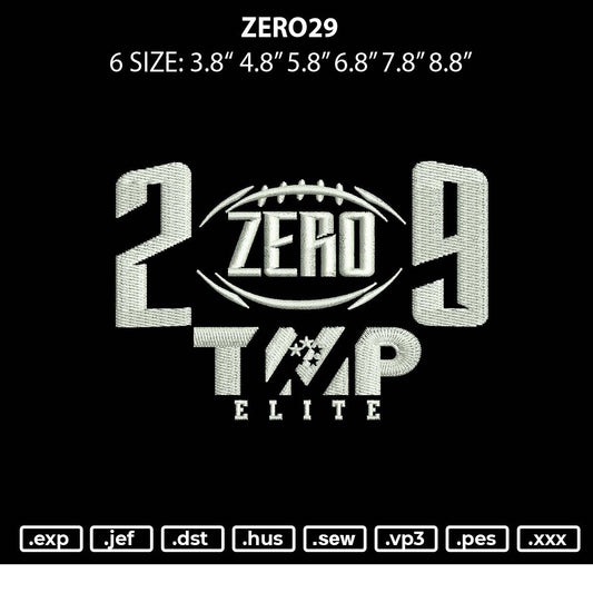 Zero 29 Embroidery Design File 6 sizes