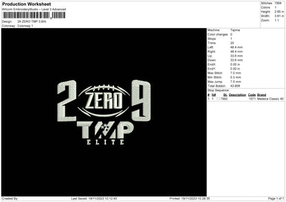 Zero 29 Embroidery Design File 6 sizes