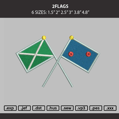 2flags Embroidery Machine Design File 6 sizes