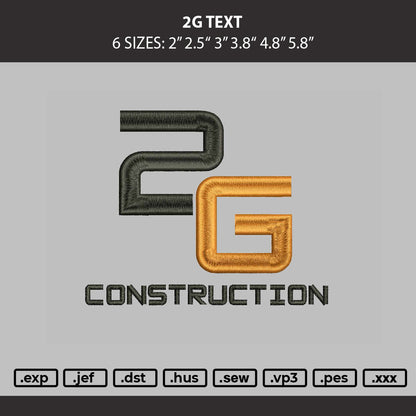 2G Text Embroidery Machine Design File 6 sizes