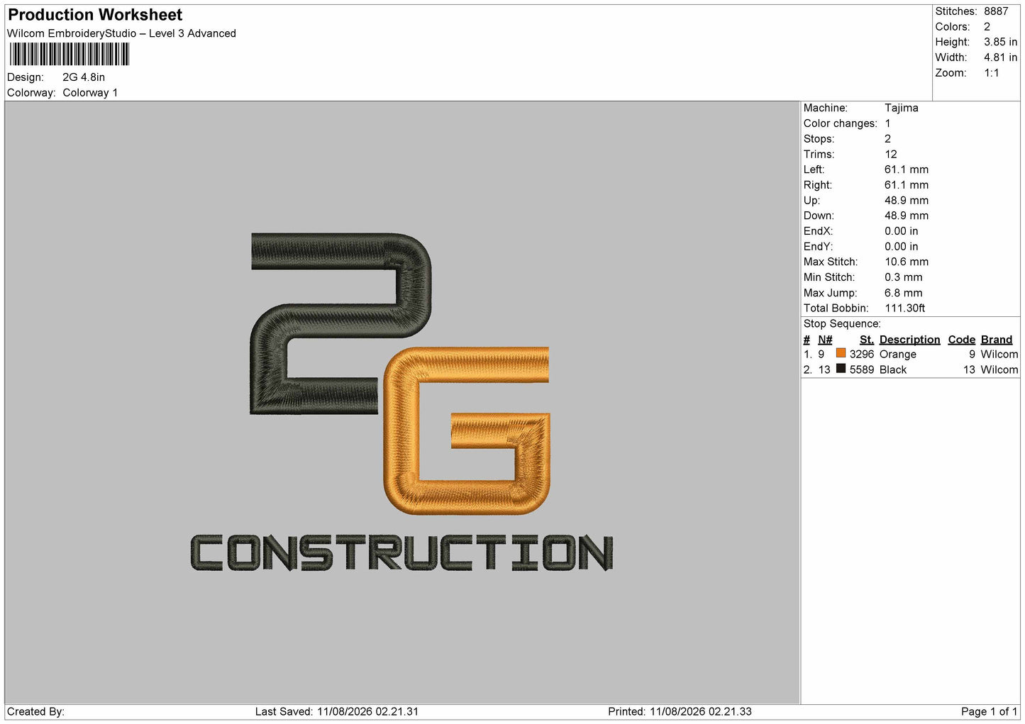 2G Text Embroidery Machine Design File 6 sizes