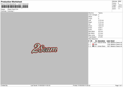 2Seamtext Embroidery File 6 sizes