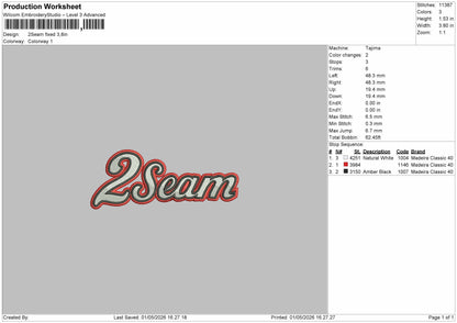 2Seamtext Embroidery File 6 sizes