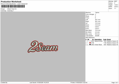 2Seamtext Embroidery File 6 sizes