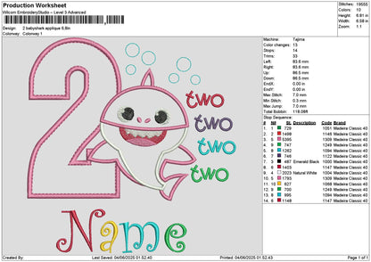 2 Babyshark App Embroidery File 6 sizes