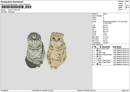 2 Cats 3112 Embroidery File 6 sizes