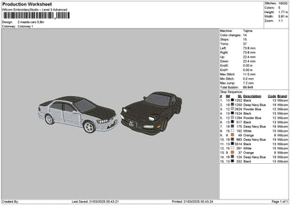 Two Cars 2103 Embroidery File 6 sizes