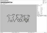 3 Dogs Heads Outline Embroidery Machine Design File 6 sizes