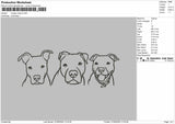 3 Dogs Heads Outline Embroidery Machine Design File 6 sizes
