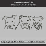 3 Dogs Heads Outline Embroidery Machine Design File 6 sizes