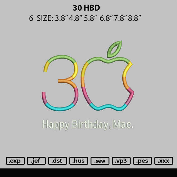 30 Hbd Embroidery File 6 sizes