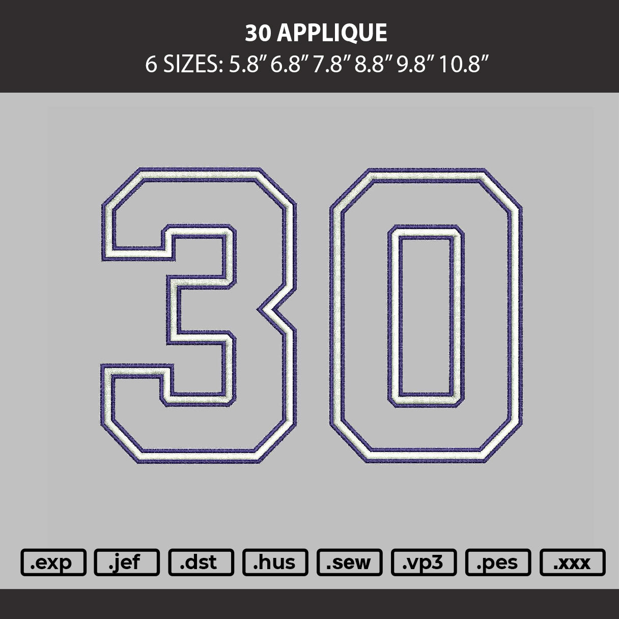 30 Applique Embroidery Machine Design File 6 sizes