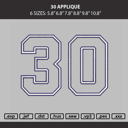 30 Applique Embroidery Machine Design File 6 sizes
