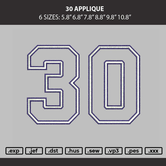 30 Applique Embroidery Machine Design File 6 sizes