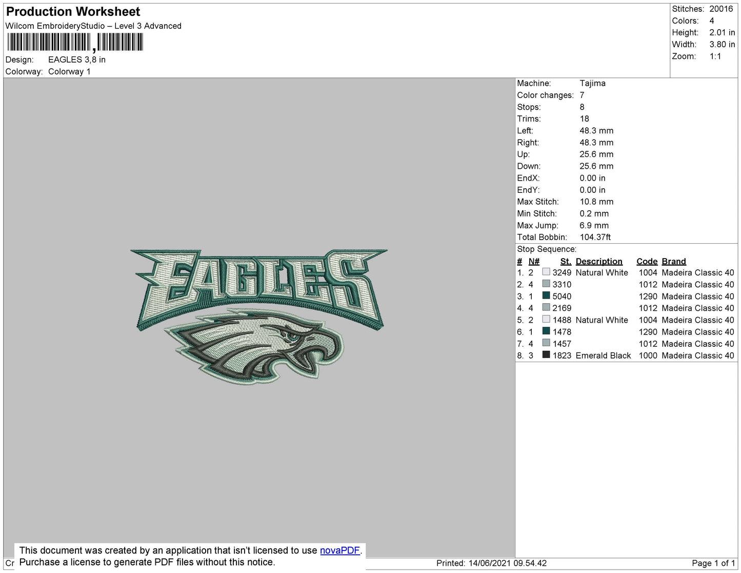 Eagles Embroidery File 4 size