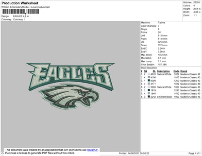 Eagles Embroidery File 4 size