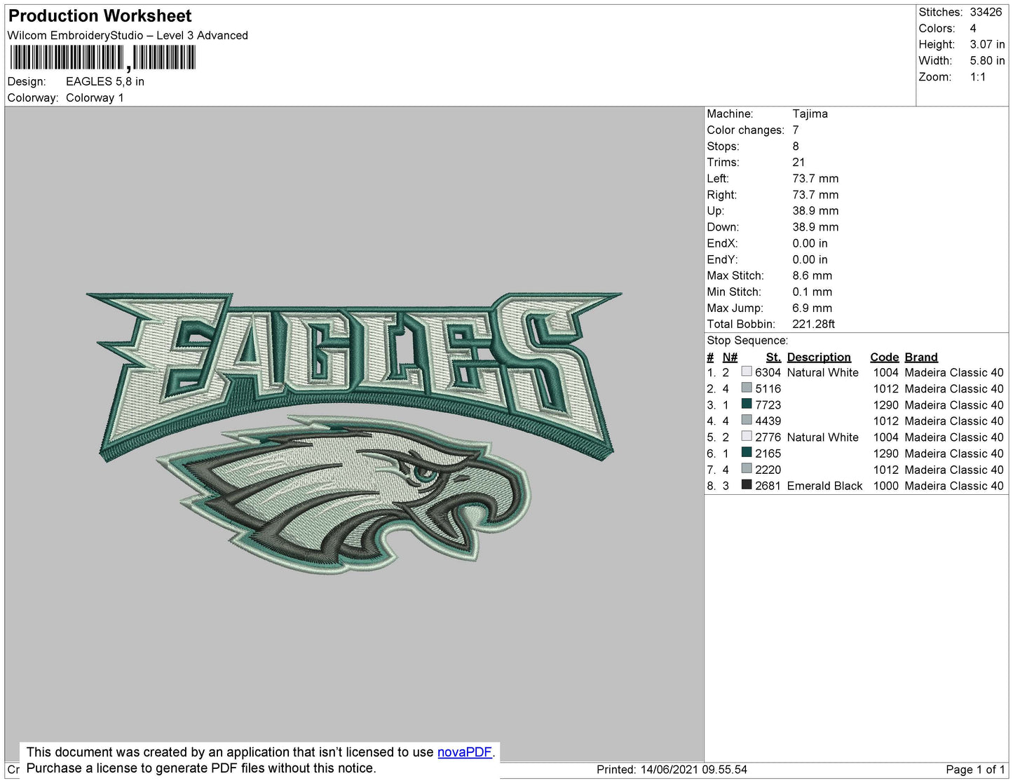 Eagles Embroidery File 4 size
