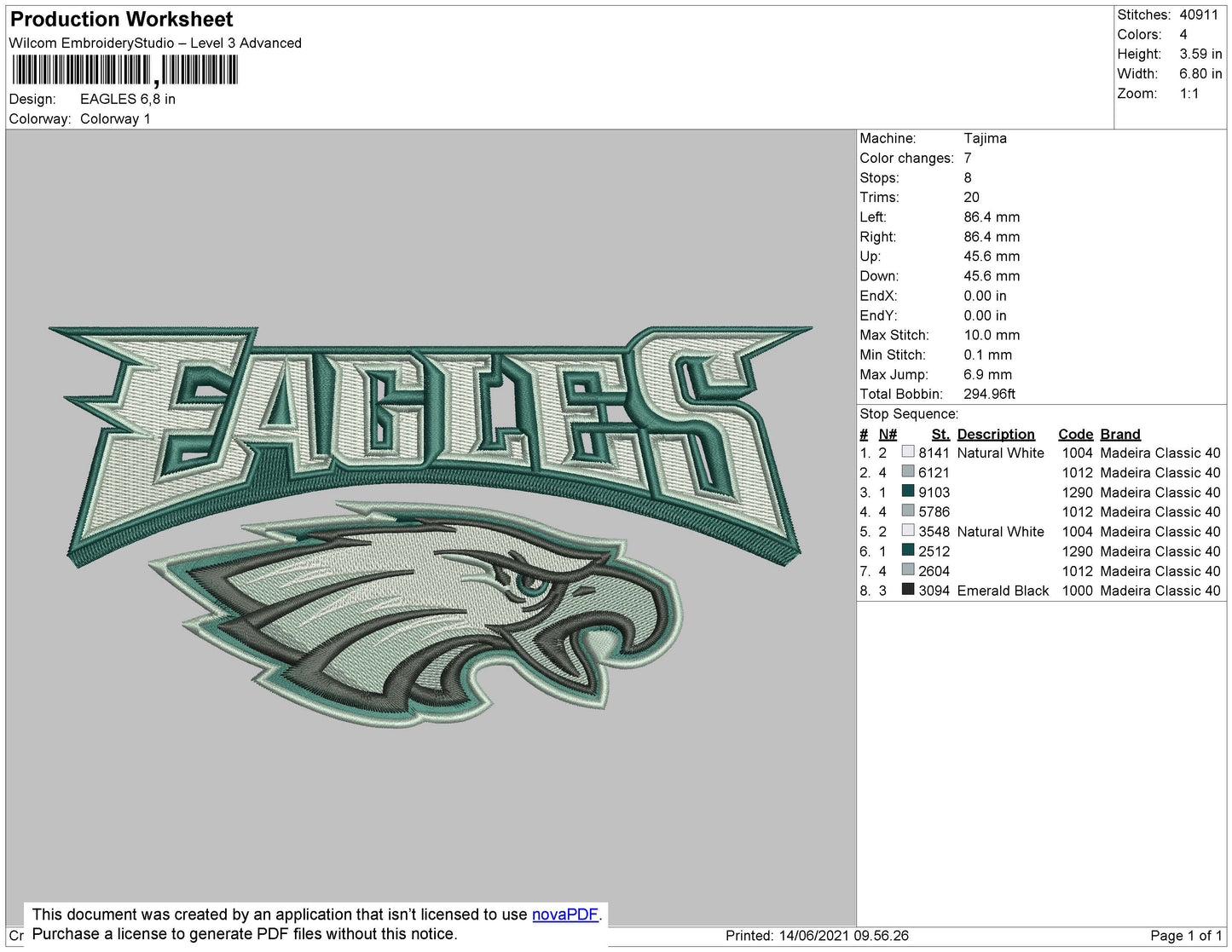 Eagles Embroidery File 4 size