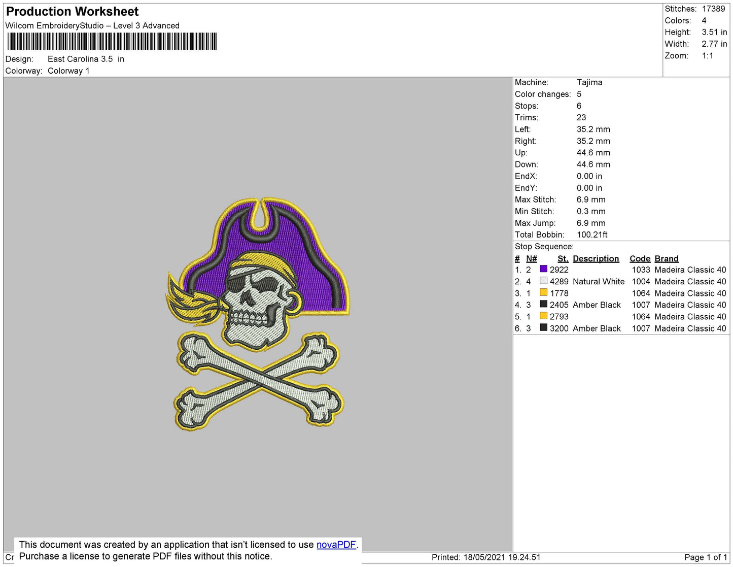 East Carolina Embroidery File 4 size