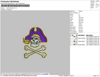 East Carolina Embroidery File 4 size