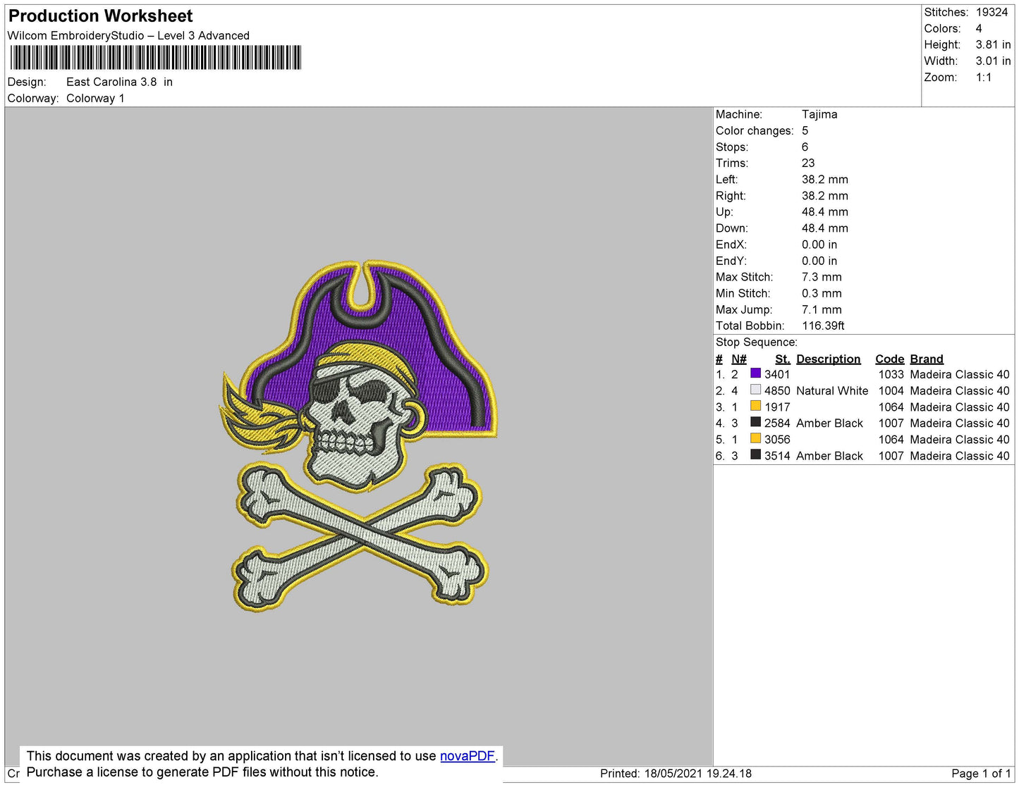 East Carolina Embroidery File 4 size