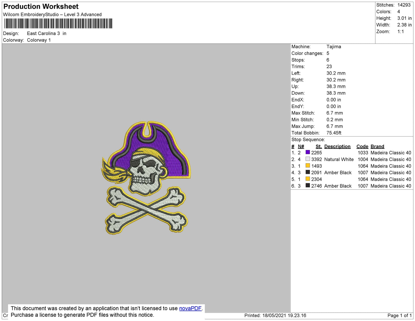 East Carolina Embroidery File 4 size