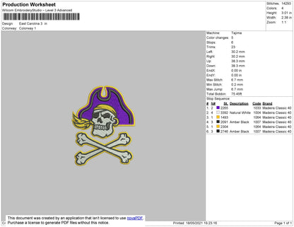 East Carolina Embroidery File 4 size