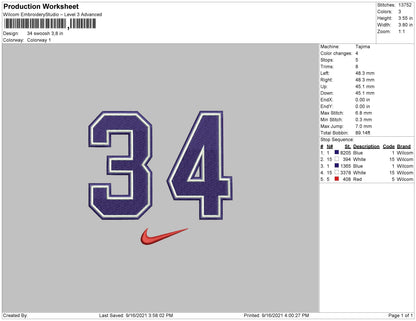 34 number embroidery design